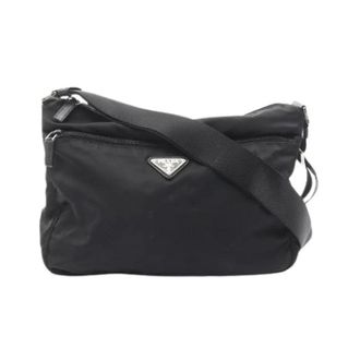 Prada Pre-owned Cross Body Bags, female, Black, Size: ONE SIZE Pre-owned Triangle Logo Nylon Saffiano Leather Shoulder Bag