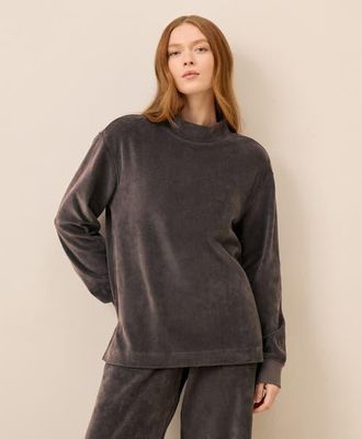 Pact Organic Cotton Pure Velour Cozy Pullover in Graphite at Nordstrom, Size X-Small