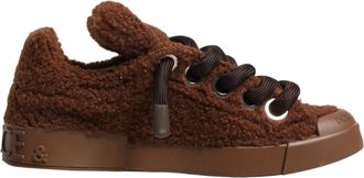 Dolce & Gabbana Bruine Nep Schapenvacht Lage Sneakerschoenen