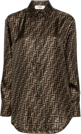 Fendi FF Silk Shirt - Dames - Overhemden - Bruin - XS - Satijn - Overhemden