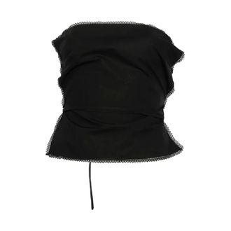 Msgm Sleeveless Tops, female, Black, Size: 2XS Lace-trim Tie-Fastening Top