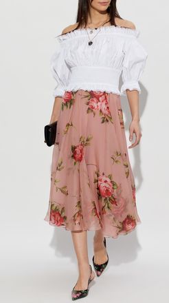 Dolce & Gabbana Silk Dress With Floral Motif, Womens, Pink