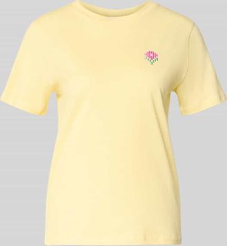 Ichi T-Shirt mit floralem Stitching Modell Aminna in Pastellgelb, Gr&ouml;&szlig;e XXL