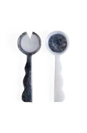 Jonathan Adler Como Ripple Salad Serving Set in Black /White Marble at Nordstrom