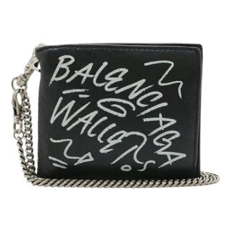 Balenciaga Pre-owned Bags, female, Black, Size: ONE SIZE Pre-owned Graffiti Explorer Square Leather Chain Wallet
