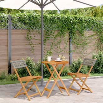 vidaXL Juego De Bistro De 3 Piezas Rat&aacute;n Pe Y Madera Maciza Gris Vidaxl