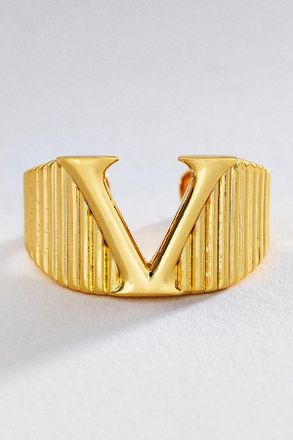 Luv AJ Initial Ridged Signet Ring