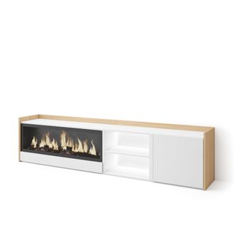 Skraut Home Skraut Home - Mueble Tv, Televisi&oacute;n, Muebles De Sal&oacute;n, Almacenaje, 212x35x50cm, Para Tv Hasta 80, Chimenea El&eacute;ctrica Xxl, Led, Estilo Moderno, Blanco 