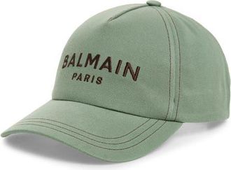 Balmain Logo Embroidered Adjustable Cotton Twill Baseball Cap in Ujf Green/Brown at Nordstrom