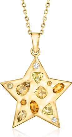 Ross-Simons Citrine and. Lemon Quartz Star Pendant Necklace With Lab-Grown Diamonds in 18kt Gold Over Sterling