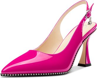 Castamere Womens Slingback Kitten Heel Close Pointed Toe Pumps Court Shoe Chunky Wedding Party Dress Shoes 9 CM Heels Magenta 6.5 UK