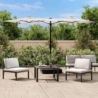 Berkfield Home Double-Head Parasol with LEDs Sand White 316x240 cm
