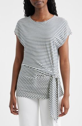 Rails Gabbie Tie Waist Top in Ivory Navy Micro Stripe at Nordstrom, Size Xx-Small