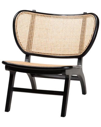 Baxton Studio Brisbane Bohemian Mahogany Wood & Woven Rattan Accent Chair