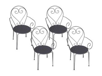 Vente-Unique Lote de 4 sillas con brazos de jard&iacute;n de metal estilo hierro forjado - Antracita - GUERMANTES