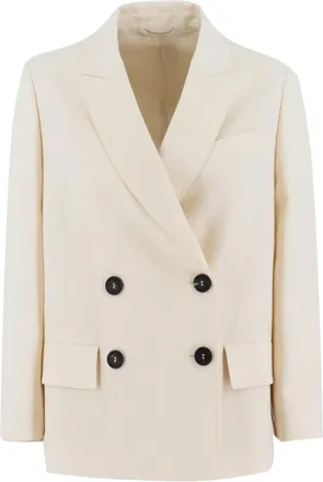 Brunello Cucinelli Double-breasted Blazer - Dames - Blazers - Wit - L - Linnen - Jassen
