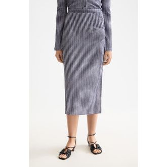 Scotch & Soda Ruched Gingham Midi Skirt in Sky Captain/Languid Lavender at Nordstrom, Size X-Small