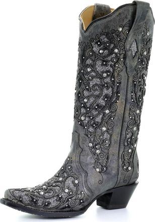 Generic Womens Womens Tall Block Heel Boots High-Heel Boots With Rhinestone Decor Chunky Low Heel Mid Calf Chelsea Boot(Black,4.5)