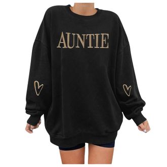Generic bgyujn Black Sweatshirt Women Aunt Sweatshirt Auntie Embroidered Sweatshirt Auntie Letter Print Long Sleeve Pullover Top For Aunt 3/4 Zip Pullover Wom
