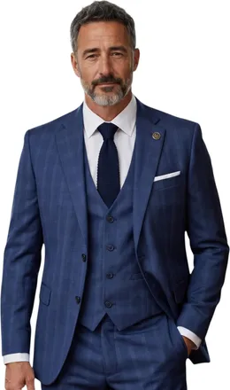 TruClothing Herenpak in blauw Prince of Wales-ruitpatroon, driedelig, op maat gemaakt - IM31