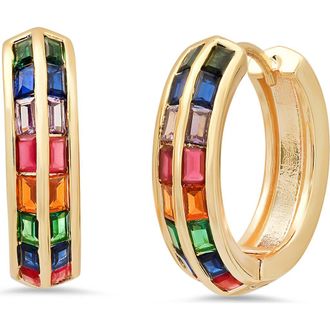 HMY Jewelry Crystal Hoop Earrings in Rainbow Multi/Yellow Gold at Nordstrom Rack