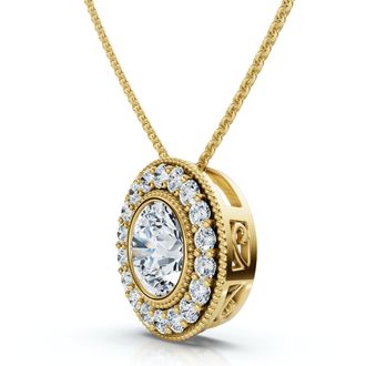 Pompeii3 1Ct Beverly Diamond Halo Bezel Pendant 14k Gold 18 Necklace Lab Grown
