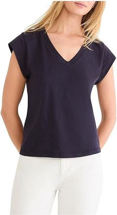 Nic+Zoe Cap Sleeve V-neck Supima Cotton T-Shirts Womens Clothing Dark Indigo : LG