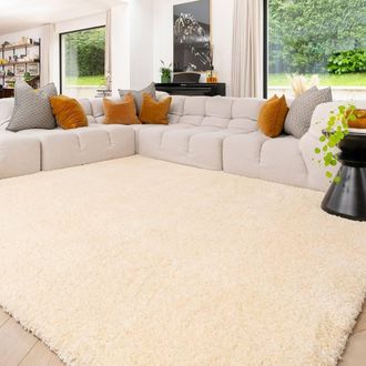 Kukoon Machine Washable Shaggy Rug Luxury Deep Pile Cream Bedroom Mat in Beige | Size: 160 cm x 230 cm