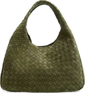Bottega Veneta Large Campana Suede Shoulder Bag in 3783 Green Tweed-M Brass at Nordstrom