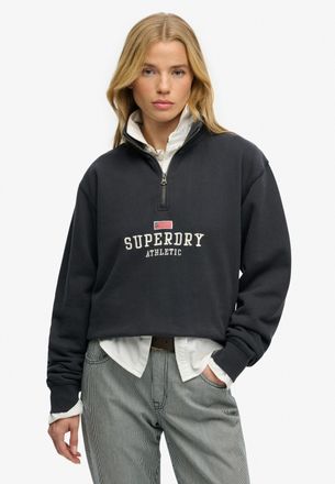 Superdry Sweatshirt SUPERDRY ATH ESS GRAPHIC HALF ZIP, Damen, Gr. XL, eclipse navy, Sweatware, Obermaterial: 100% Baumwolle, bedruckt, loose fit normal, Rundha