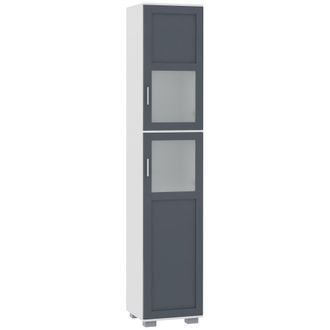 Kleankin Kleankin - Armario Alto De Ba&ntilde;o Mueble Columna De Ba&ntilde;o Con 2 Puertas De Vidrio Templado Y Estantes Ajustables 37x35x190 Cm Blanco Y Gris