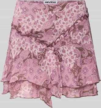 Review Minirock mit asymmetrischen Stufen und R&uuml;schen in Mauve, Gr&ouml;&szlig;e XL