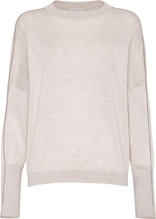 Brunello Cucinelli Monili-chain detail sweater - women - Eco Brass/Cashmere/Silk - L - Neutrals