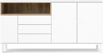 Calicosy Aparador 3 puertas 3 cajones 1 nicho L175,7 cm - Efecto Blanco y roble