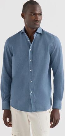 Brunello Cucinelli Cotton and cashmere denim-effect diagonal shirt with spread collar at Nordstrom, Size 4X-Large