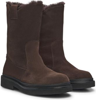 BOSS Suede slip-on boots with shearling collar