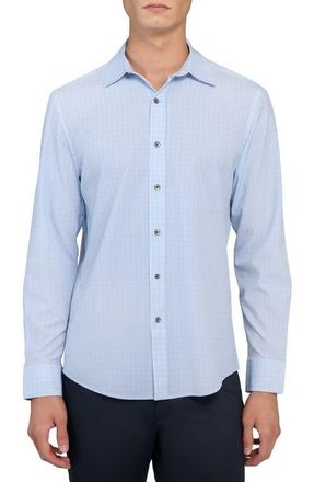 W.R.K Slim Fit Light Blue Grid Check Performance Button-Up Shirt at Nordstrom, Size Xx-Large