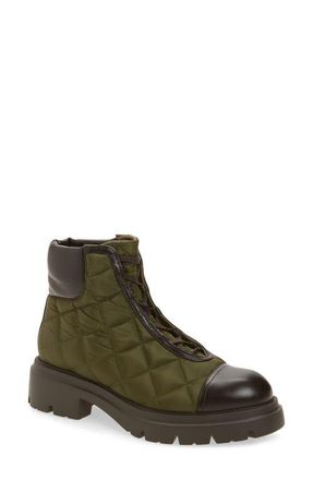 Stuart Weitzman Hudson Quilted Lug Sole Bootie in Olive/Ebony at Nordstrom, Size 8.5