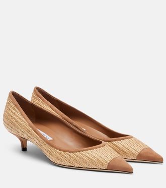 Jimmy Choo London Amelia suede-trimmed raffia pumps