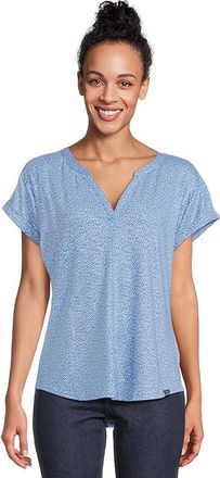 L.L.Bean Streamside T-Shirts Split-Neck Short Sleeve Womens Clothing Bay Blue Cross Hatch : MD, Spandex/Polyester