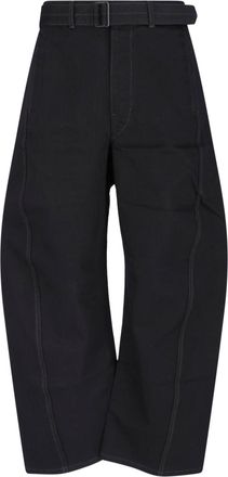 Christophe Lemaire Black Belted Rounded Wide-Leg Cotton Pants