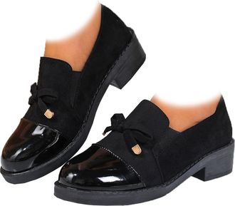 Generic Womens Comfort Slip-On Loafers, Loafers for Women Comfort Bow Chunky Dress Shoes, Wide Fit Round Toe Moccasins Walking Shoes (Black,8.5)