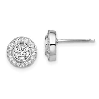 Diamond2Deal Sterling Silver Rhodium-plated Cubic Zirconia Halo Stud Earrings