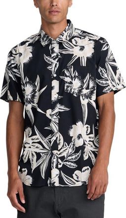 Rvca Overspray Floral Short Sleeve Button-Up Shirt in Black at Nordstrom, Size Xx-Large