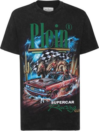 Philipp Plein T-Shirt Ronde Hals Racing - Dames - T-shirts - Zwart - XS - Katoen - Tops