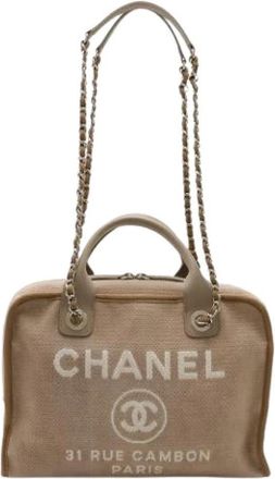 Chanel Pre-owned Vintage Canvas Schoudertas - Dames - Vintage Handtas - Beige - ONE Size - Leer - Vintage