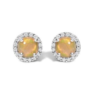 House of Brilliance 10K Gold Gemstone and 1/6 Cttw Diamond Halo Stud Earring in White | Multi Opal at Nordstrom