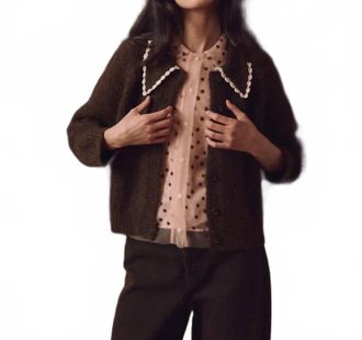 The Great. The Crochet Collar Cardigan In Chocolate Brown