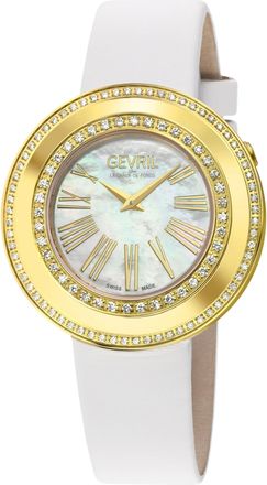 Gevril Group Gandria Swiss Diamond, 316L SS/IPYG Case, White MOP Dial, Genuine Italian Made Leather Strap Swiss Quartz Watch