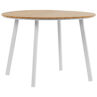 Beliani Mesa De Jard&iacute;n 4 Plazas De Madera Pl&aacute;stica Clara Estructura De Metal Aluminio Tablero De Listones 105 Cm Patas Redondas Exterior Cavoli